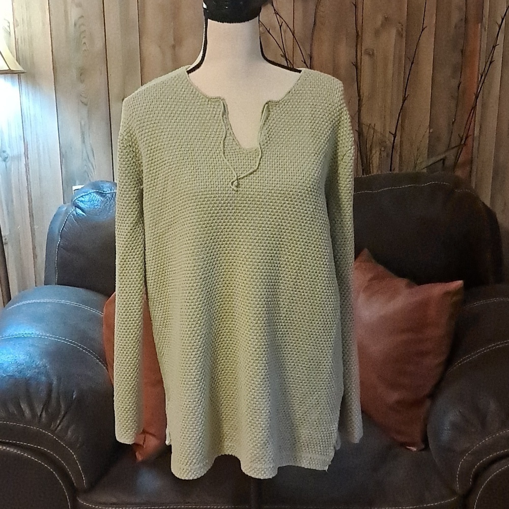 Eddie Bauer Olive/Beige Sweater Women Waffle Knit Lagenlook Active Athliesure